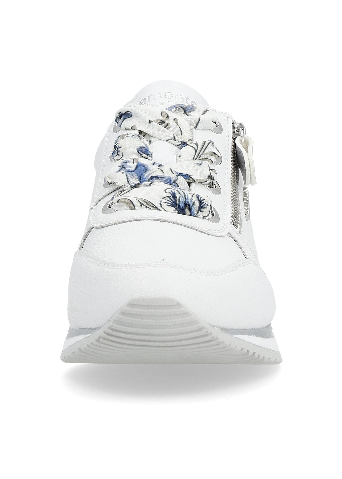 Sneakers med liten kilklack - vit, silverfärgade detaljer, utbytbara blomsterband