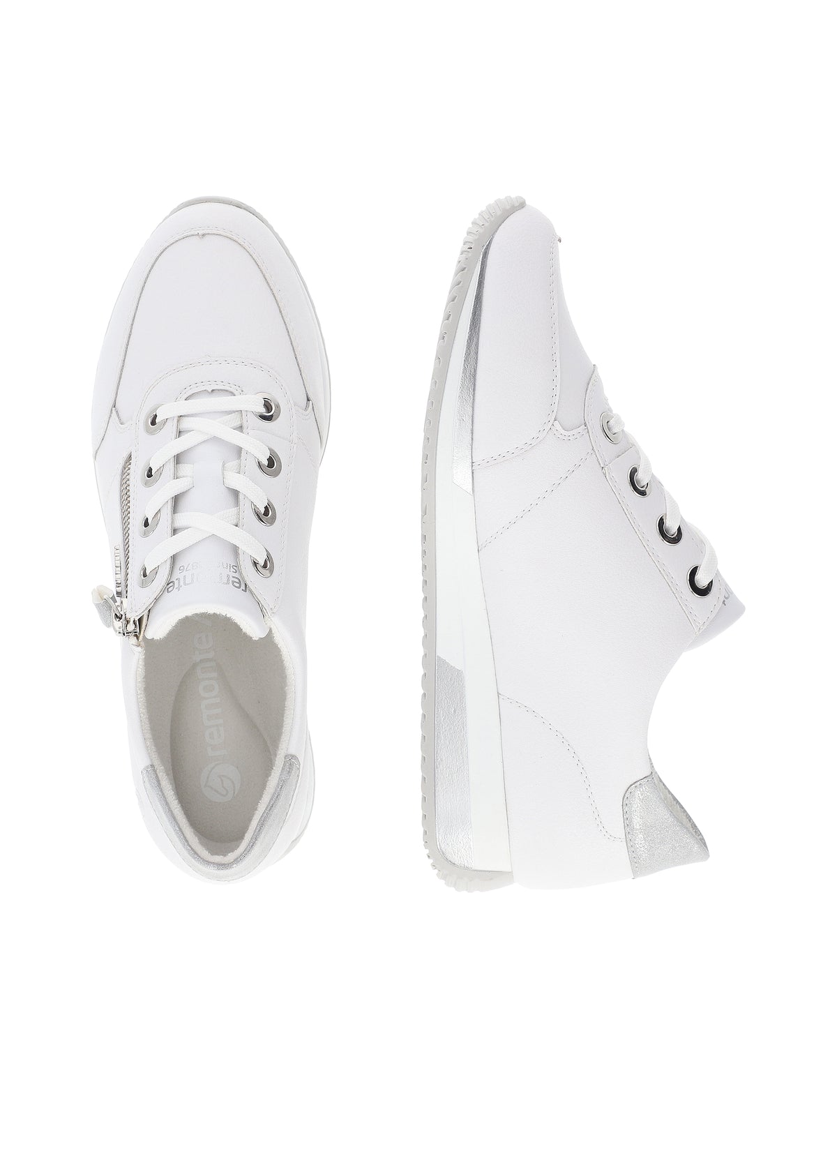 Sneakers med liten kilklack - vit, silverfärgade detaljer, utbytbara blomsterband