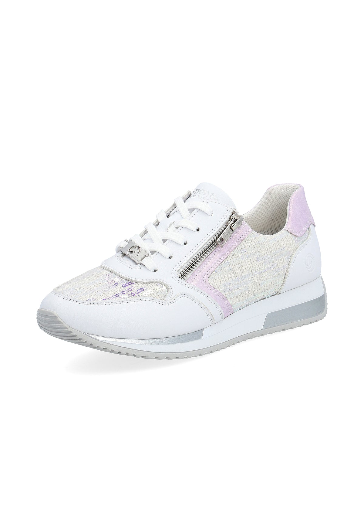 Sneakers with a small wedge sole - light pastel shades, sequins, vegan