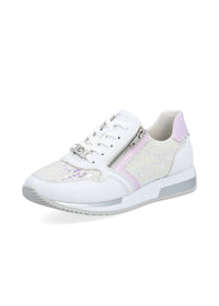 Sneakers with a small wedge sole - light pastel shades, sequins, vegan