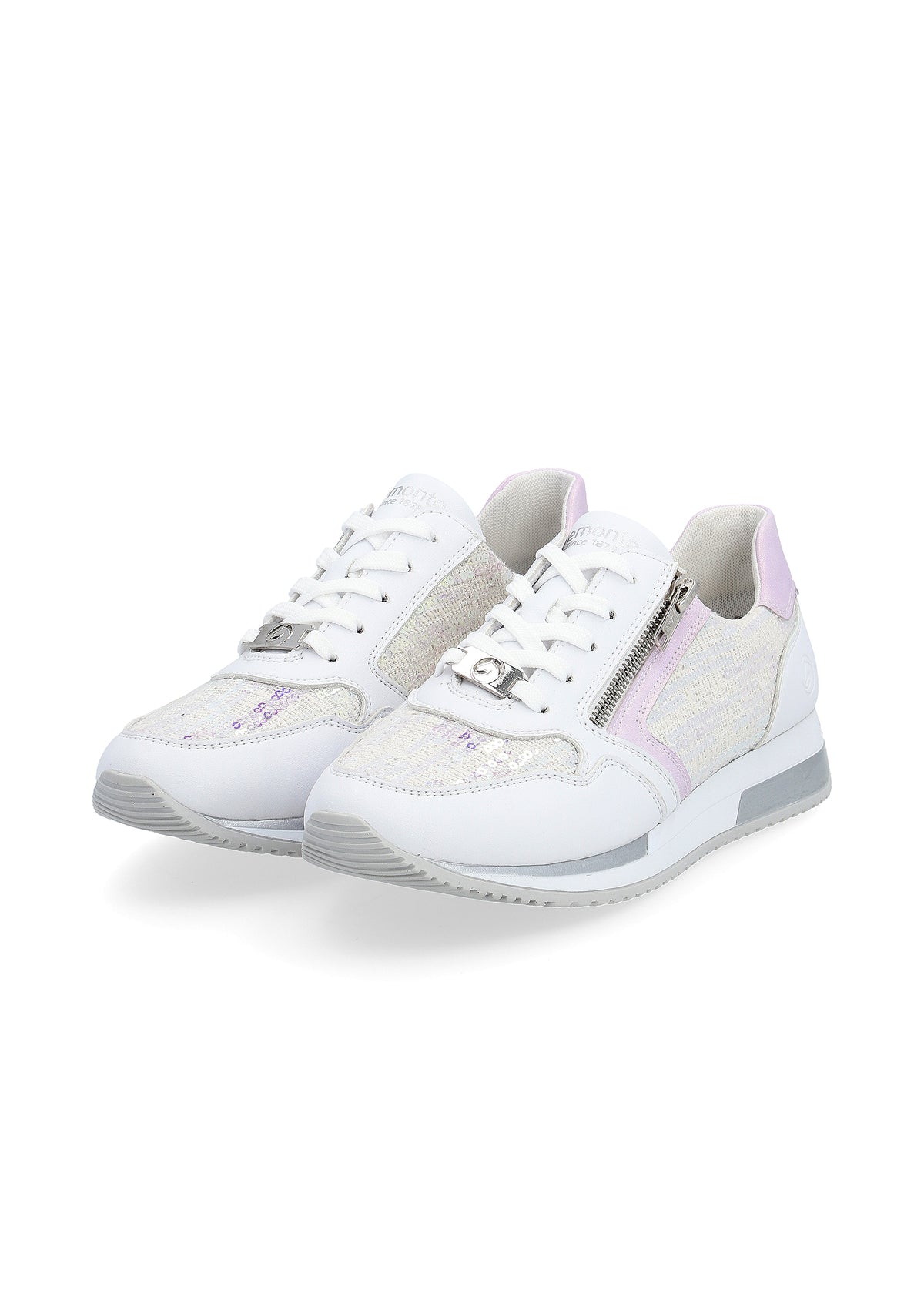 Sneakers with a small wedge sole - light pastel shades, sequins, vegan