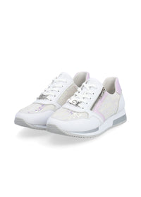 Sneakers with a small wedge sole - light pastel shades, sequins, vegan