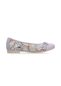 Ballet flats - light purple, floral patterns, bow decoration