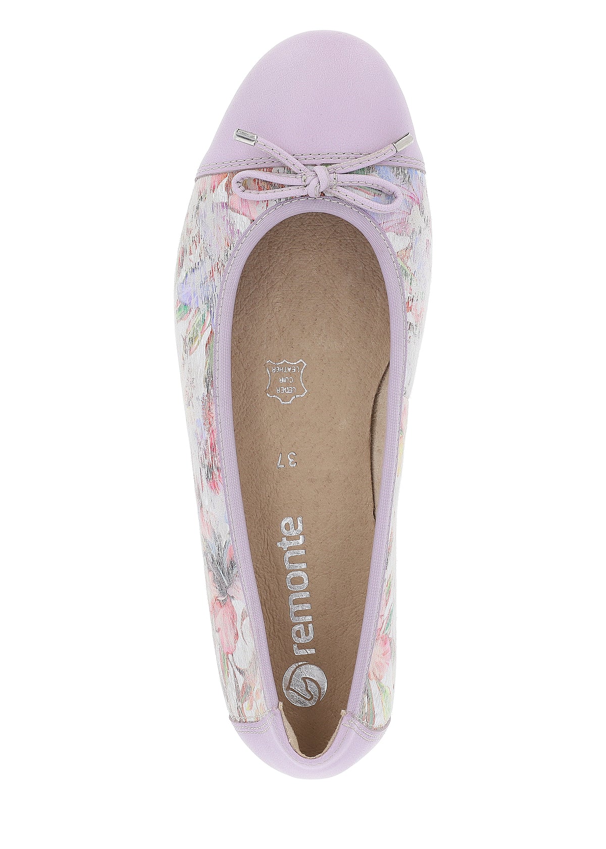Ballet flats - light purple, floral patterns, bow decoration