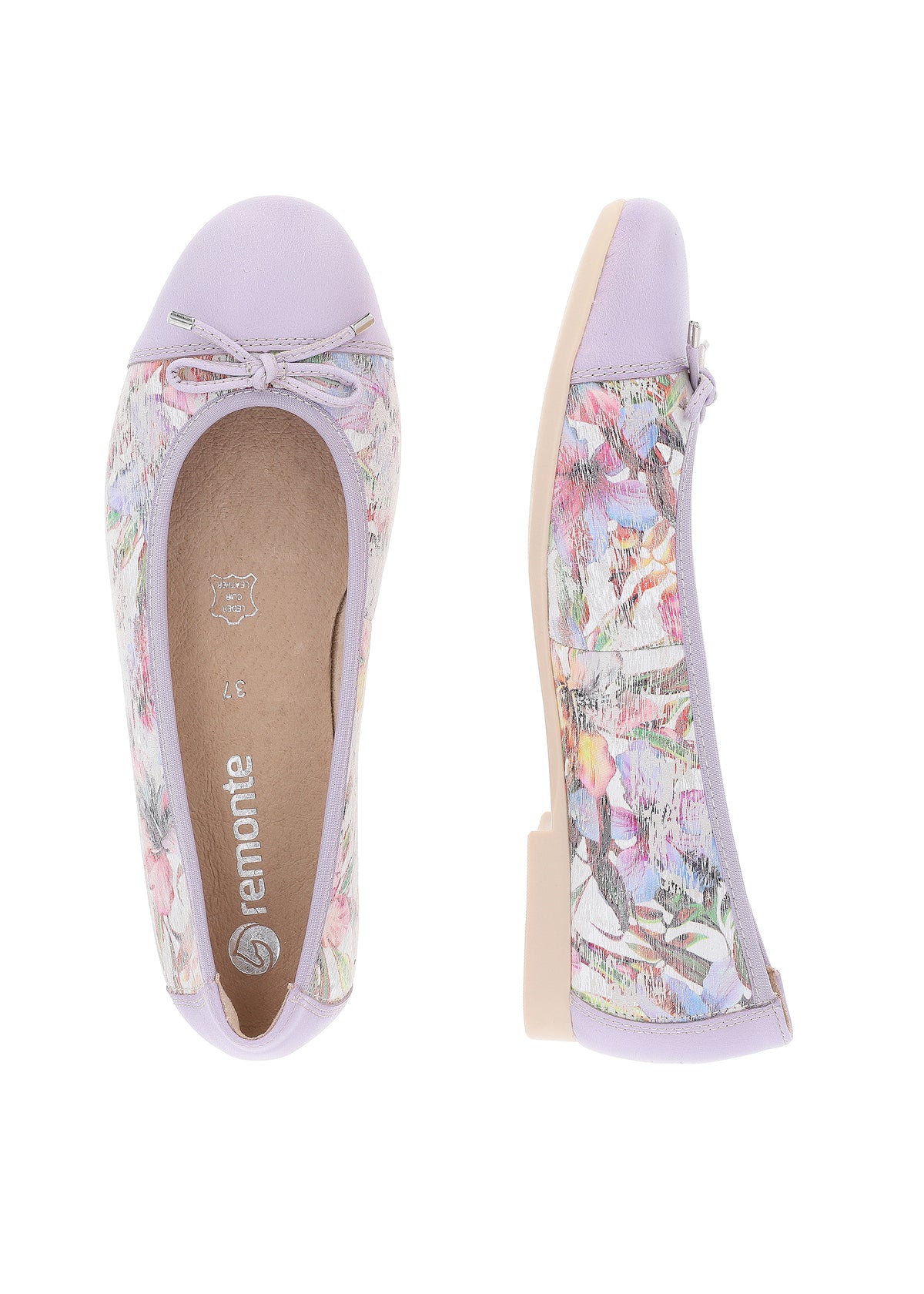 Ballet flats - light purple, floral patterns, bow decoration