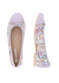 Ballet flats - light purple, floral patterns, bow decoration