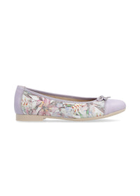 Ballet flats - light purple, floral patterns, bow decoration