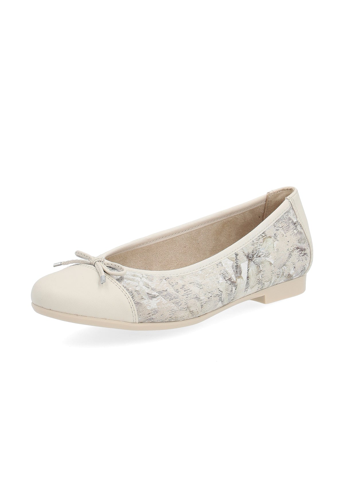 Ballerinaskor - beige, blommönster, rosettdekoration