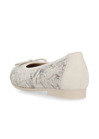 Ballerinaskor - beige, blommönster, rosettdekoration