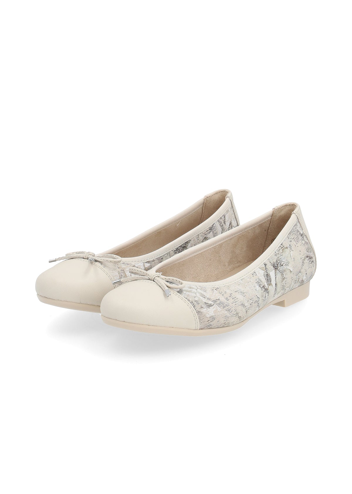 Ballerinaskor - beige, blommönster, rosettdekoration