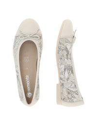 Ballerinaskor - beige, blommönster, rosettdekoration