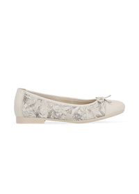Ballerinaskor - beige, blommönster, rosettdekoration