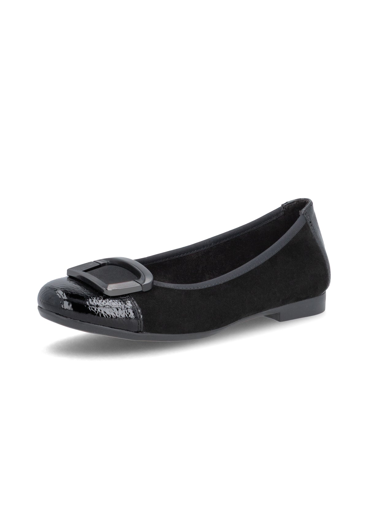 Ballet flats - black leather, black shiny toe and decoration