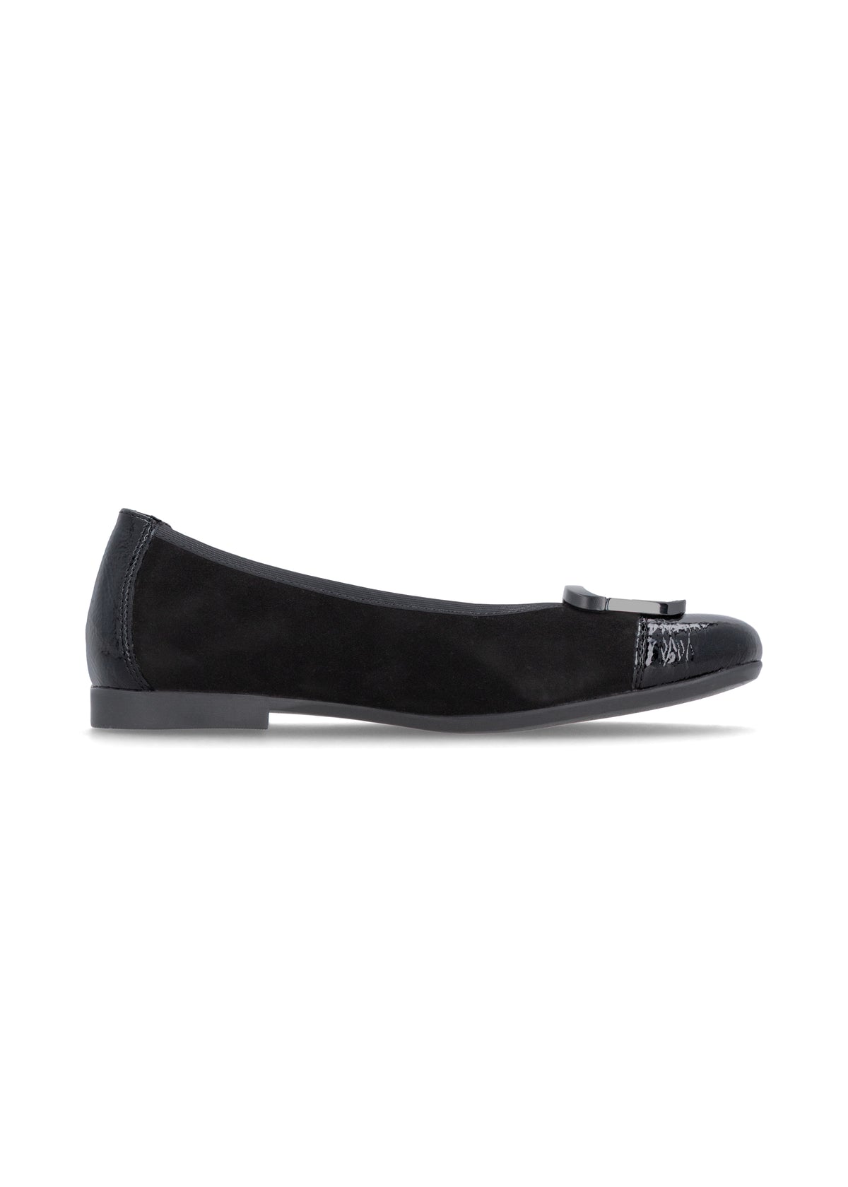 Ballet flats - black leather, black shiny toe and decoration