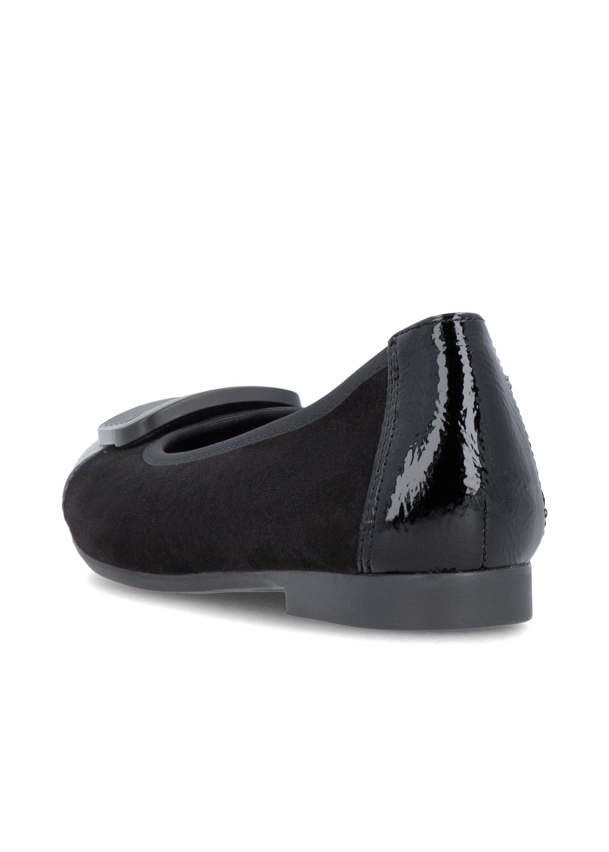 Ballet flats - black leather, black shiny toe and decoration