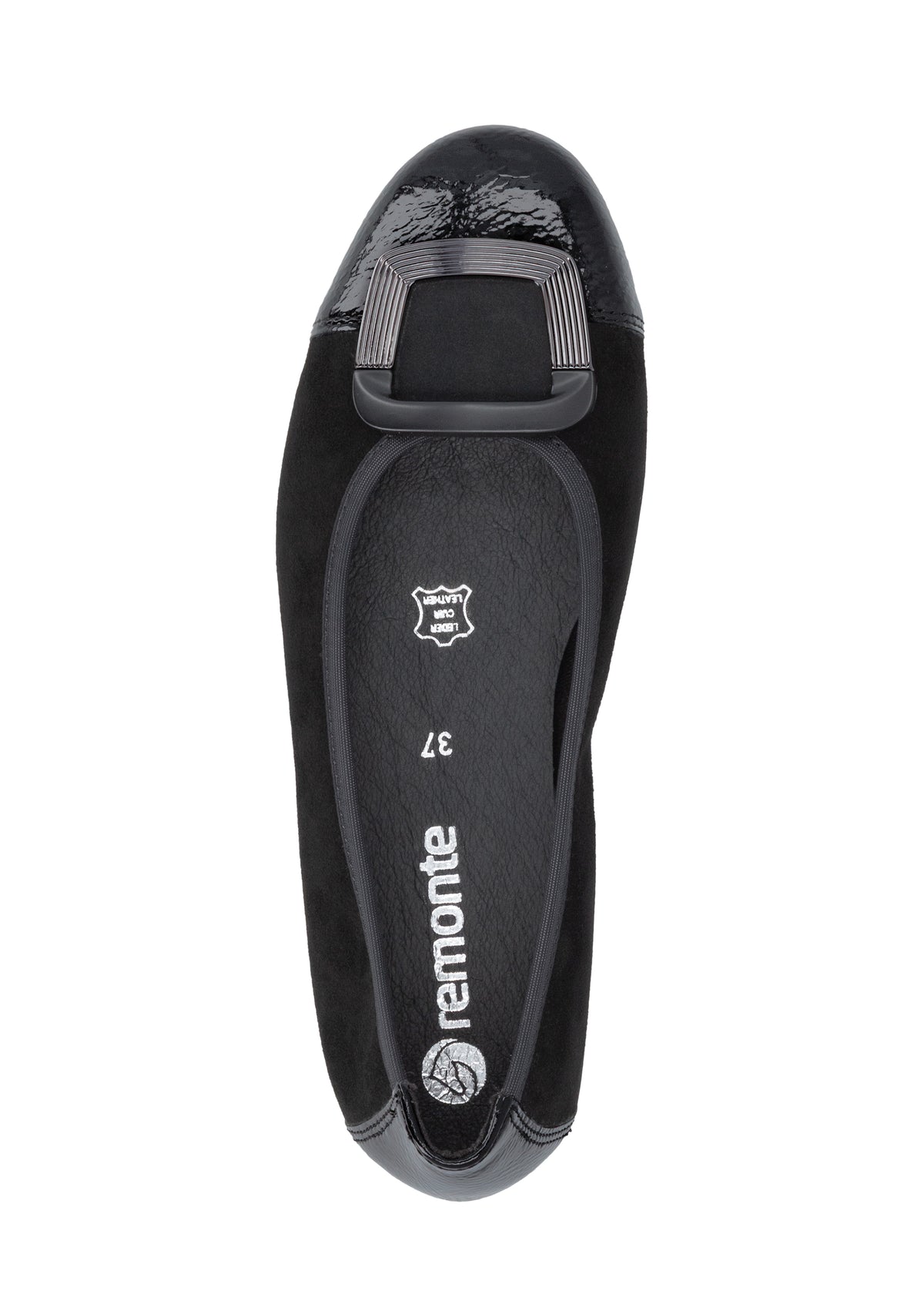 Ballet flats - black leather, black shiny toe and decoration