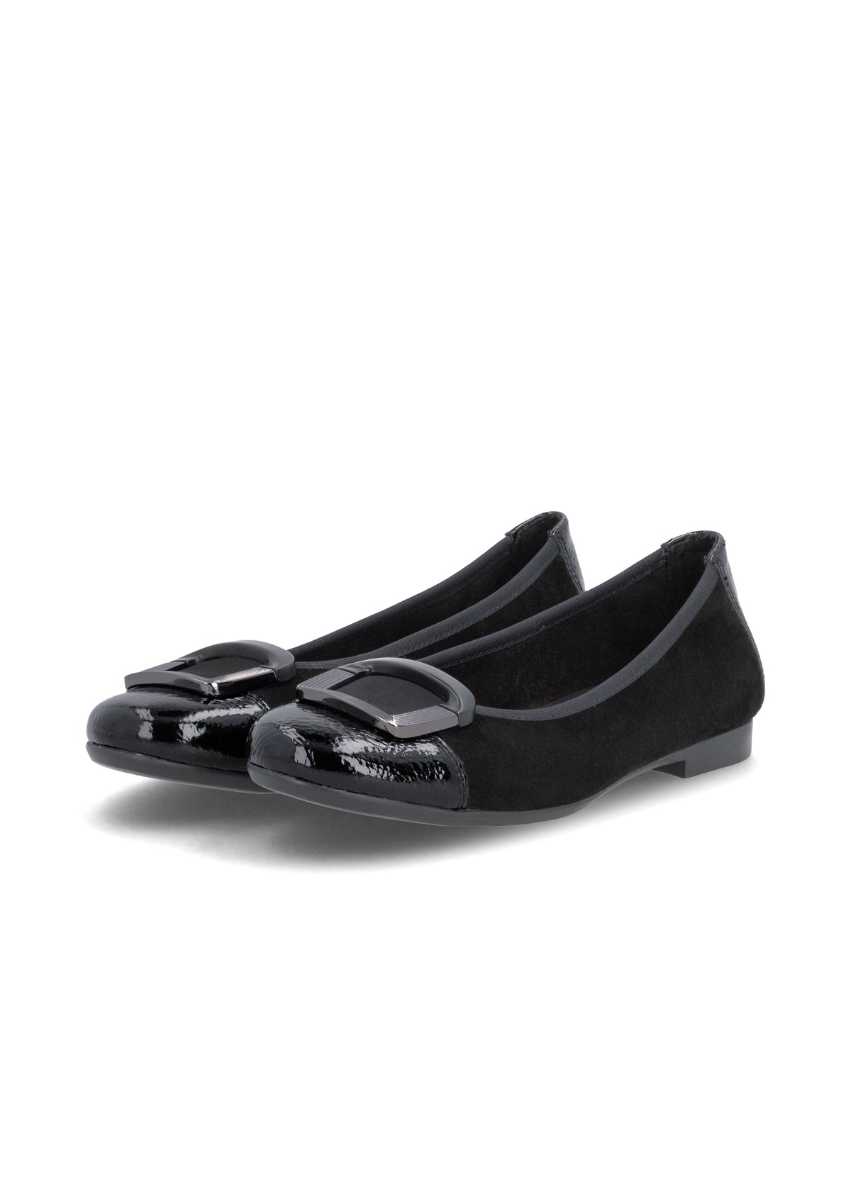 Ballet flats - black leather, black shiny toe and decoration