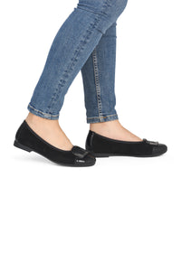 Ballet flats - black leather, black shiny toe and decoration