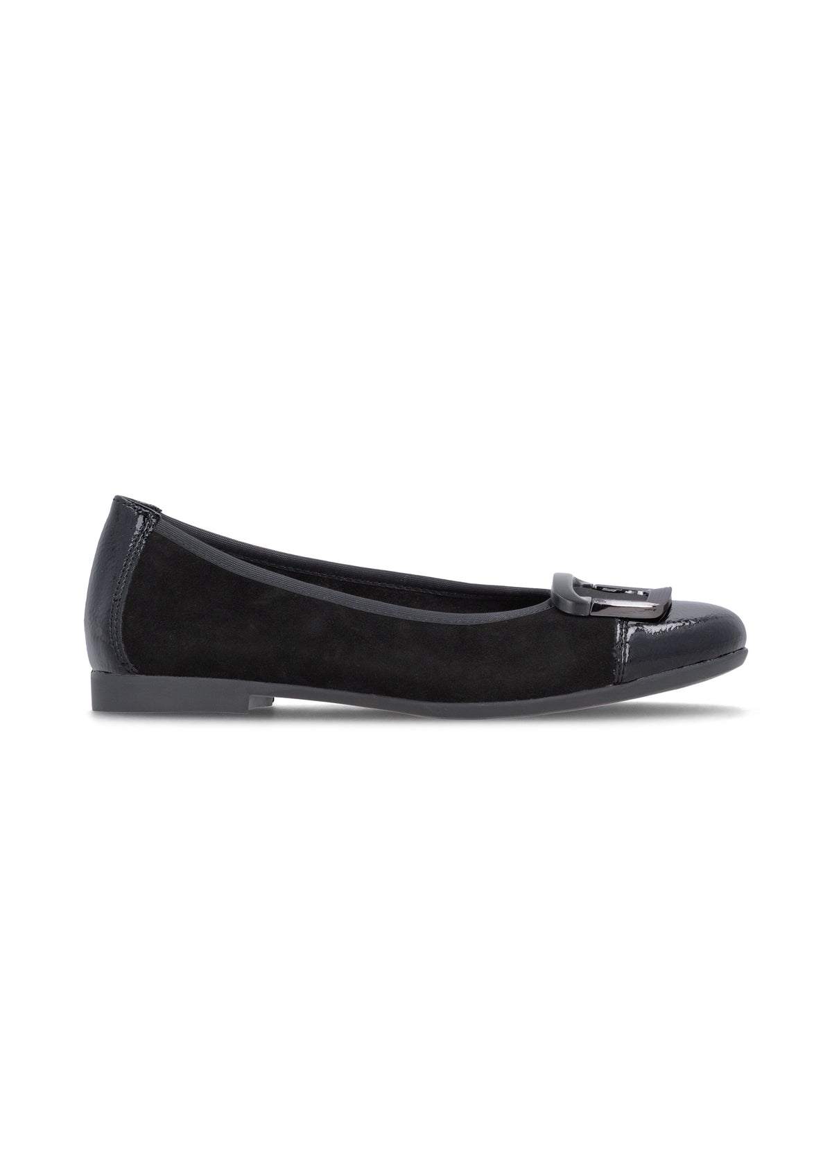 Ballet flats - black leather, black shiny toe and decoration