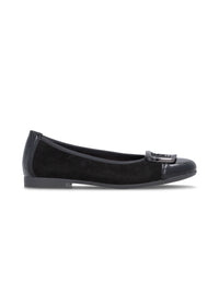 Ballet flats - black leather, black shiny toe and decoration