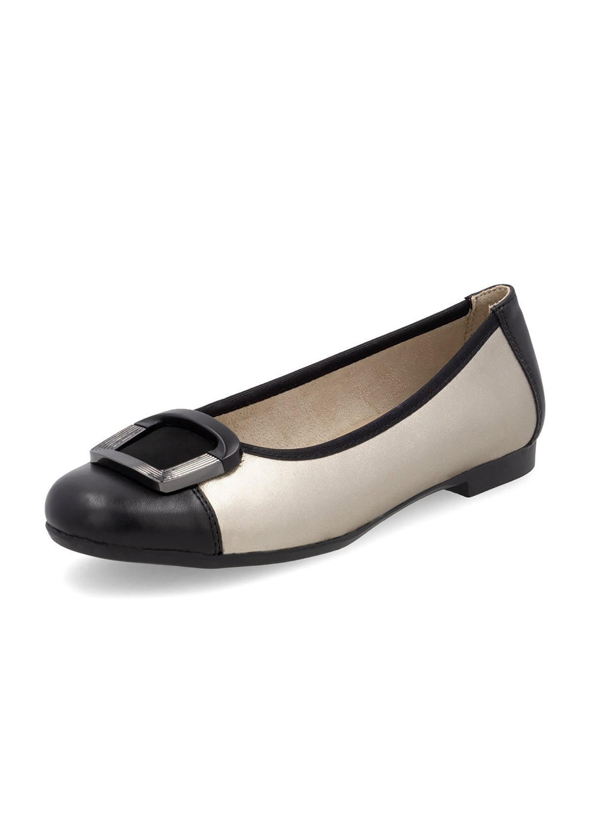 Ballet flats - light platinum-colored leather, black tip and decoration