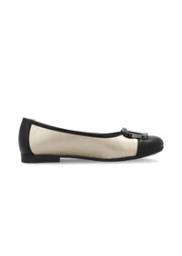 Ballet flats - light platinum-colored leather, black tip and decoration