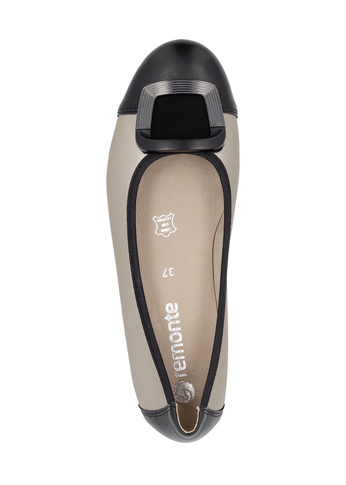 Ballet flats - light platinum-colored leather, black tip and decoration