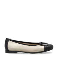 Ballet flats - light platinum-colored leather, black tip and decoration