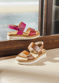 Sandals with thick soles - pink-red, hook-and-loop straps