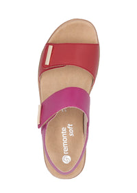 Sandals with thick soles - pink-red, hook-and-loop straps