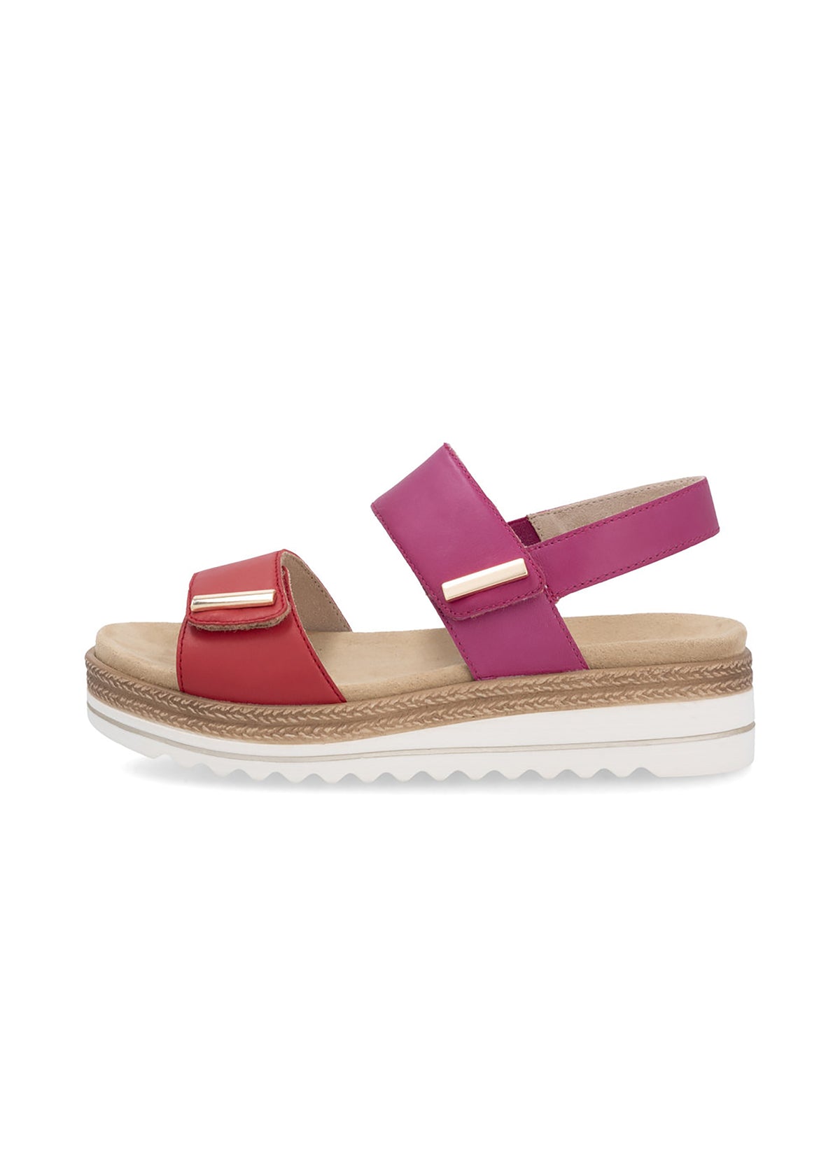 Sandals with thick soles - pink-red, hook-and-loop straps