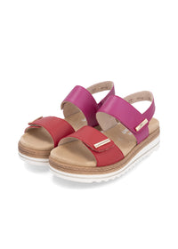 Sandals with thick soles - pink-red, hook-and-loop straps