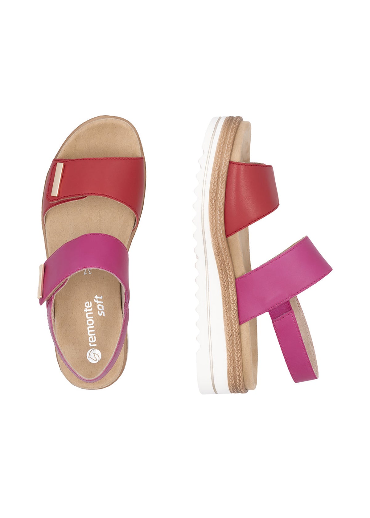 Sandals with thick soles - pink-red, hook-and-loop straps