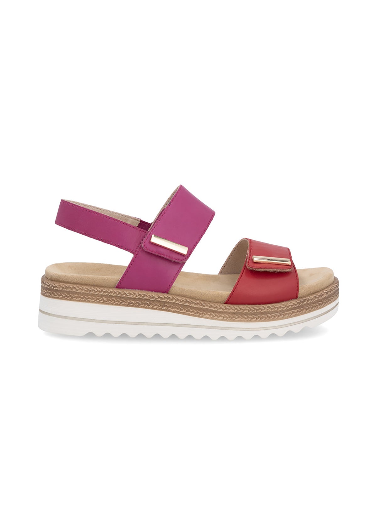 Sandals with thick soles - pink-red, hook-and-loop straps