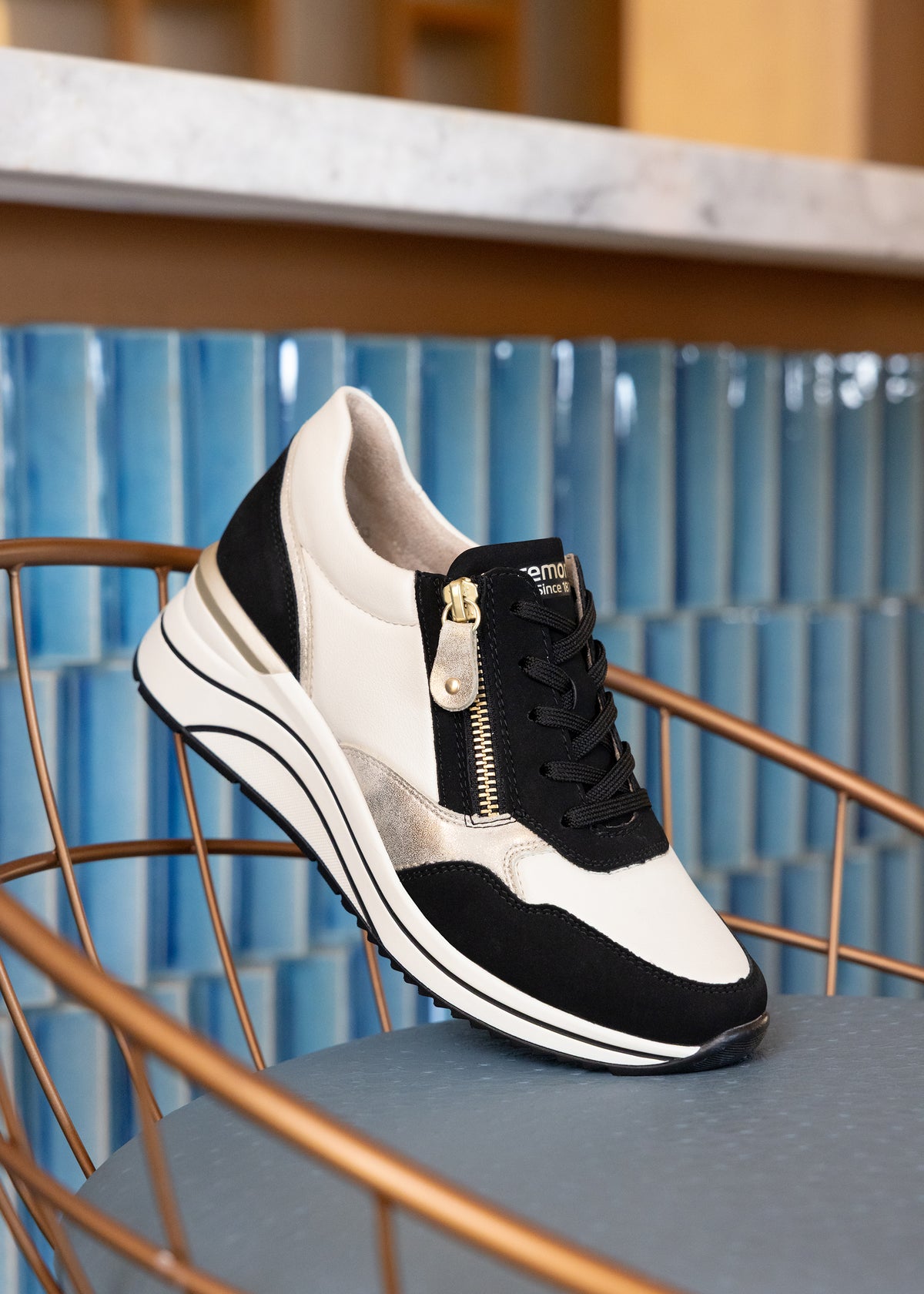 Wedge sneakers - white-beige-black, vegan