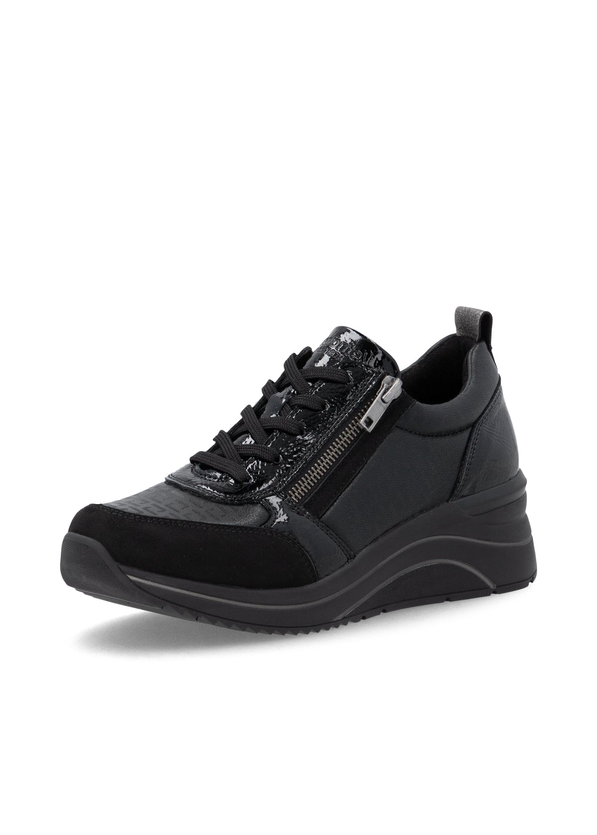 Kilklackssneakers - svart textil, svart sula, vegansk, Remonte-TEX