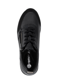 Kilklackssneakers - svart textil, svart sula, vegansk, Remonte-TEX