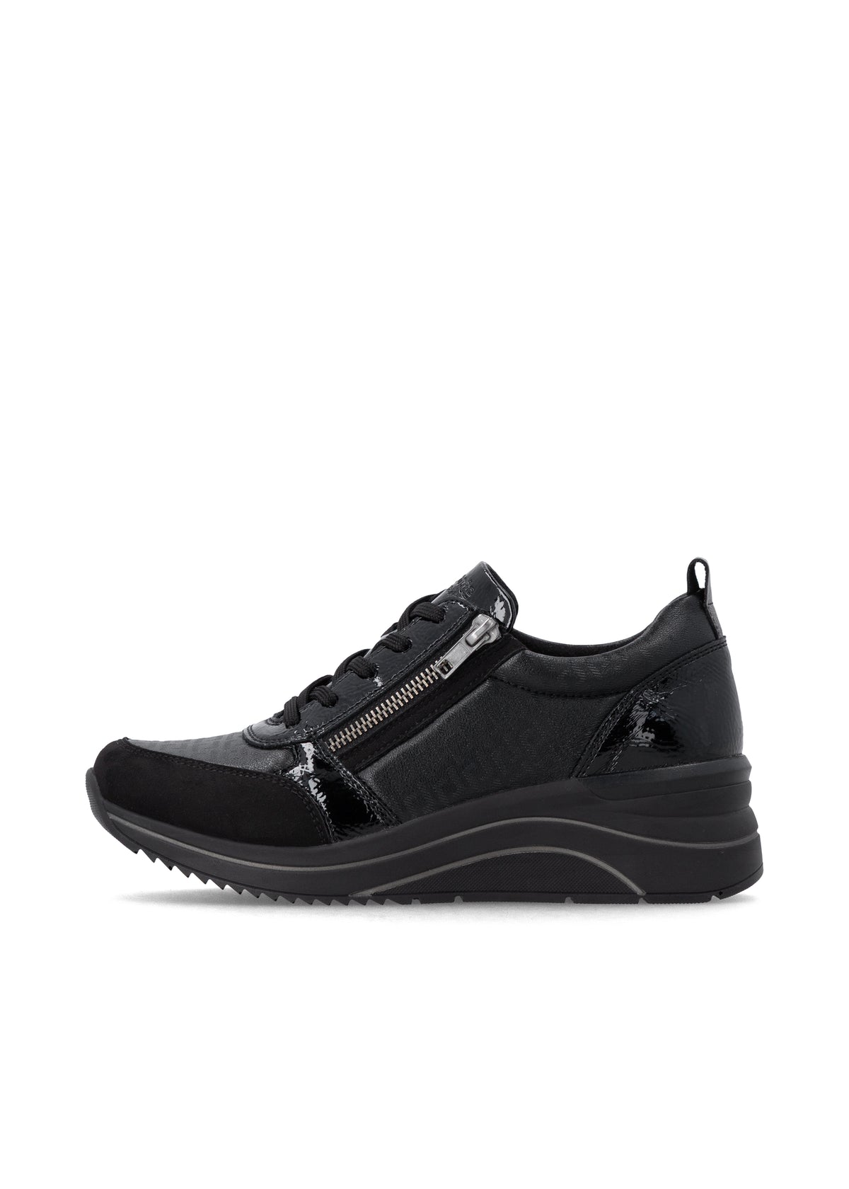 Kilklackssneakers - svart textil, svart sula, vegansk, Remonte-TEX
