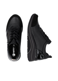Kilklackssneakers - svart textil, svart sula, vegansk, Remonte-TEX