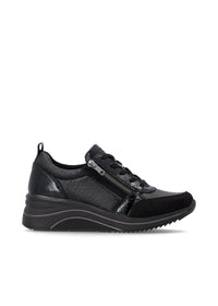 Kilklackssneakers - svart textil, svart sula, vegansk, Remonte-TEX