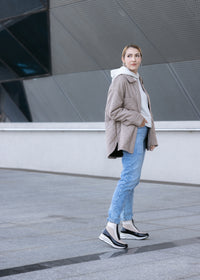 Kilklackade ankelstövlar - beige-svart tyg