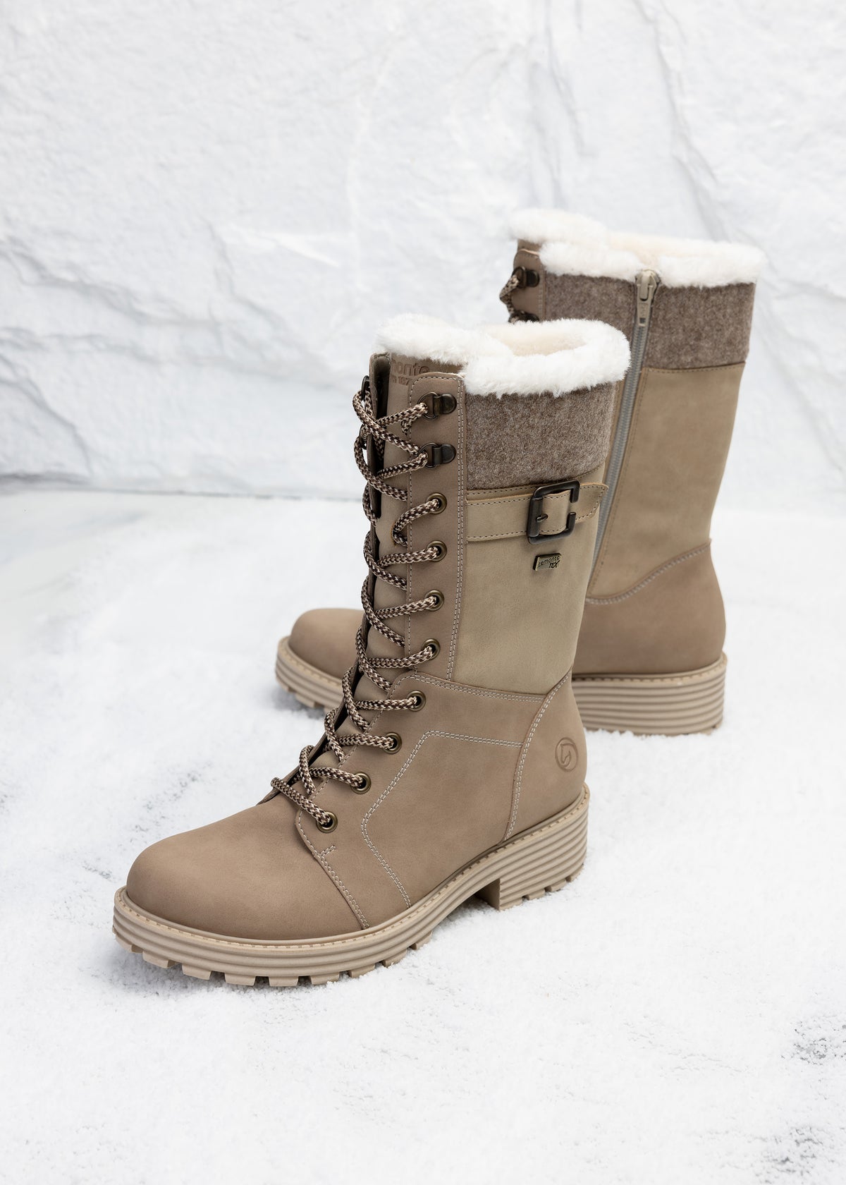 Laced winter boots - beige, light sole, tex membrane