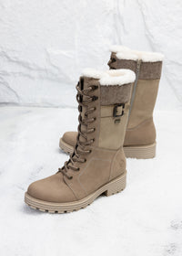 Laced winter boots - beige, light sole, tex membrane