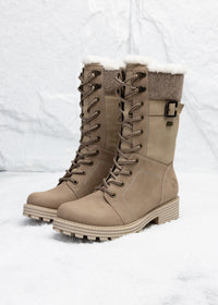Laced winter boots - beige, light sole, tex membrane