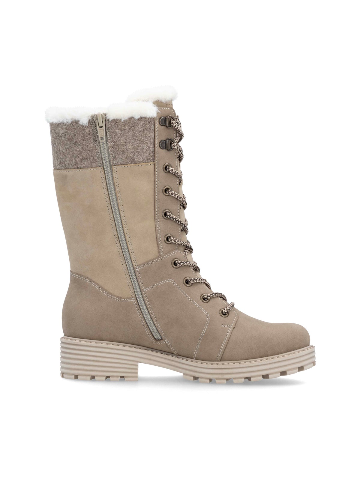Laced winter boots - beige, light sole, tex membrane