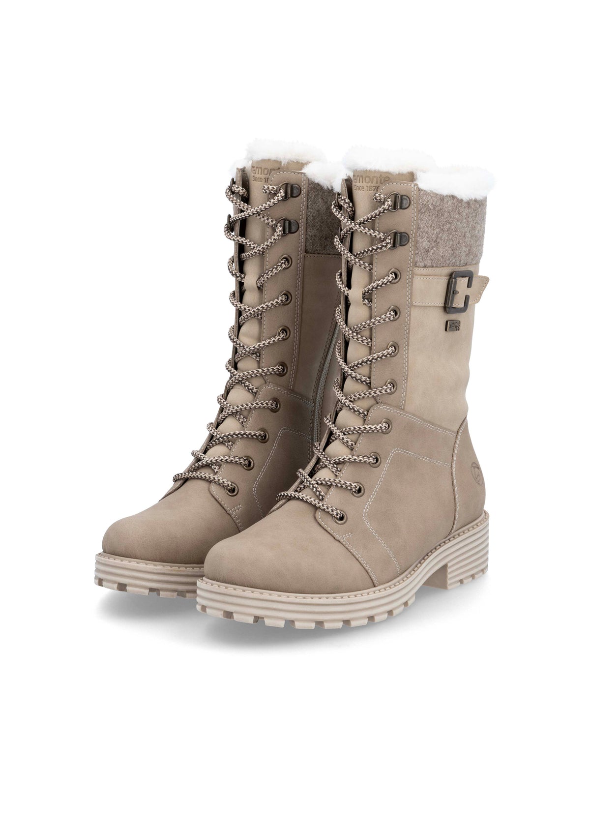Laced winter boots - beige, light sole, tex membrane