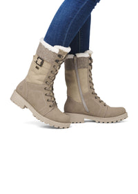 Laced winter boots - beige, light sole, tex membrane