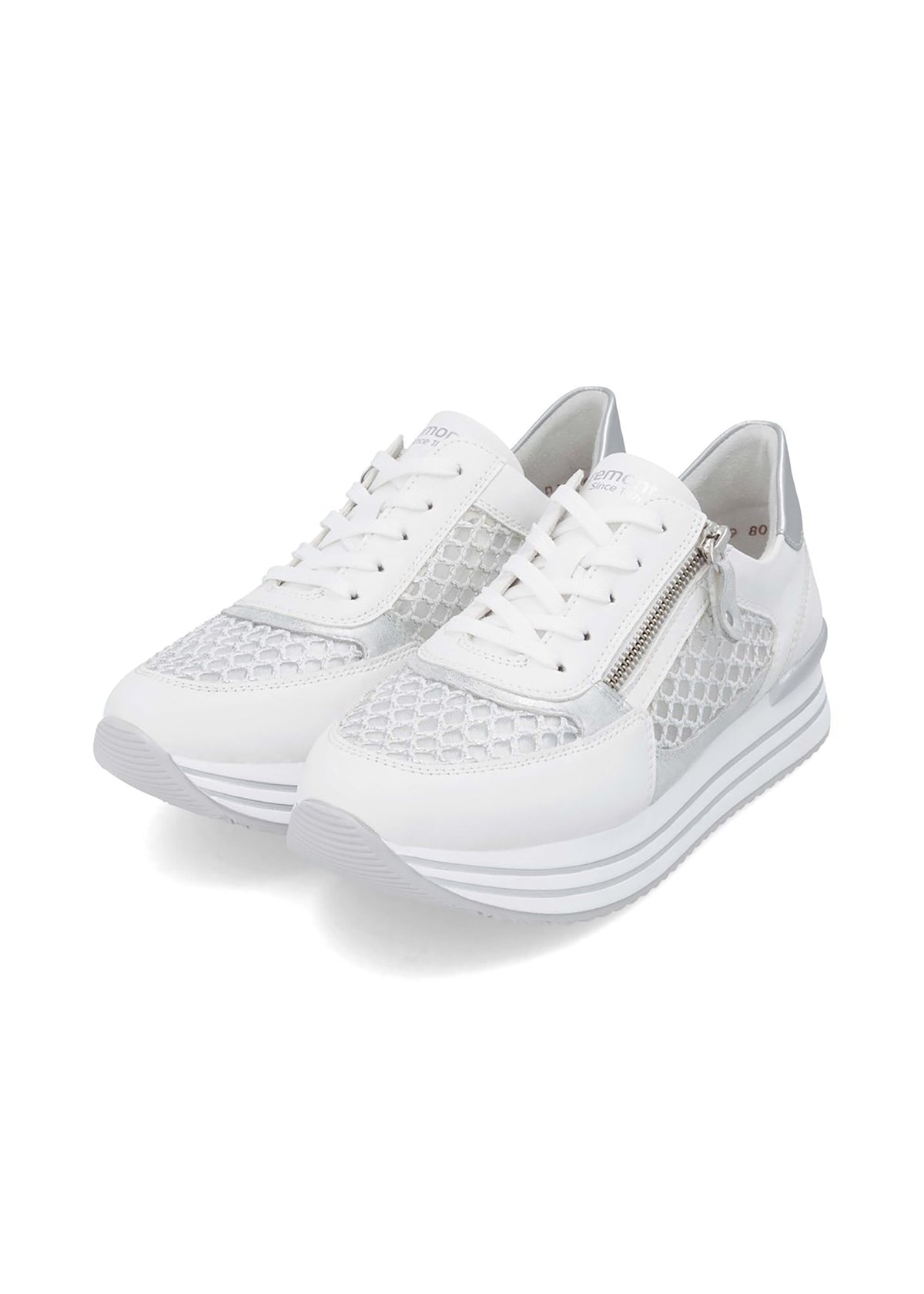 Sneakers with thick sole - white, transparent lace sides