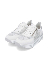 Sneakers with thick sole - white, transparent lace sides