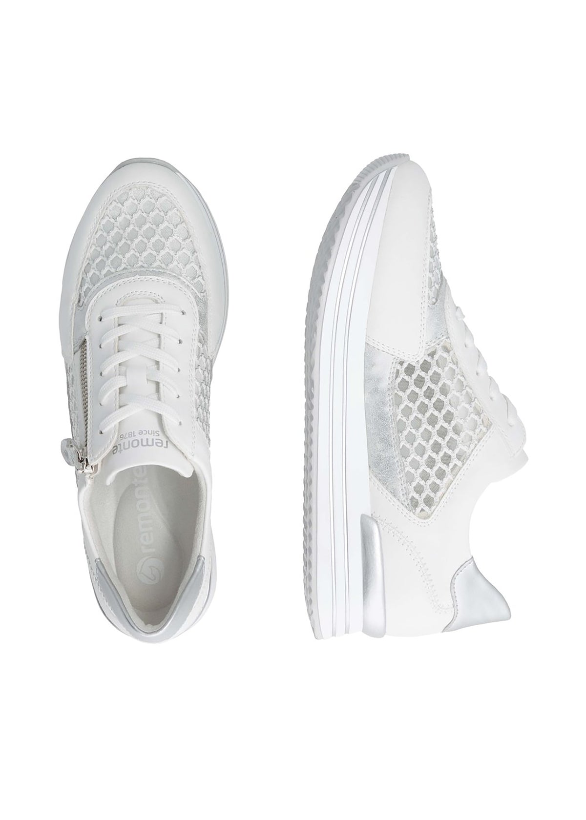 Sneakers with thick sole - white, transparent lace sides